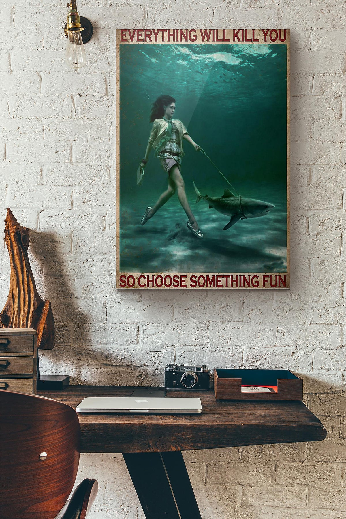 Girl And Shark Everything Will Kill You So Choose Something Fun Canvas Ideas, Canvas Hanging Prints,  Gift Idea Framed Prints, Canvas