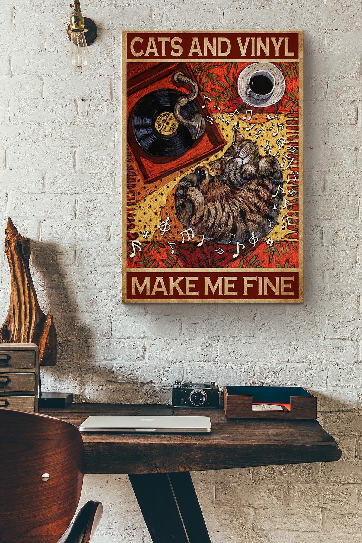 Cats And Vinyl Make Me Fine Canvas Ideas, Canvas Hanging Prints,  Gift Idea Framed Prints, Canvas