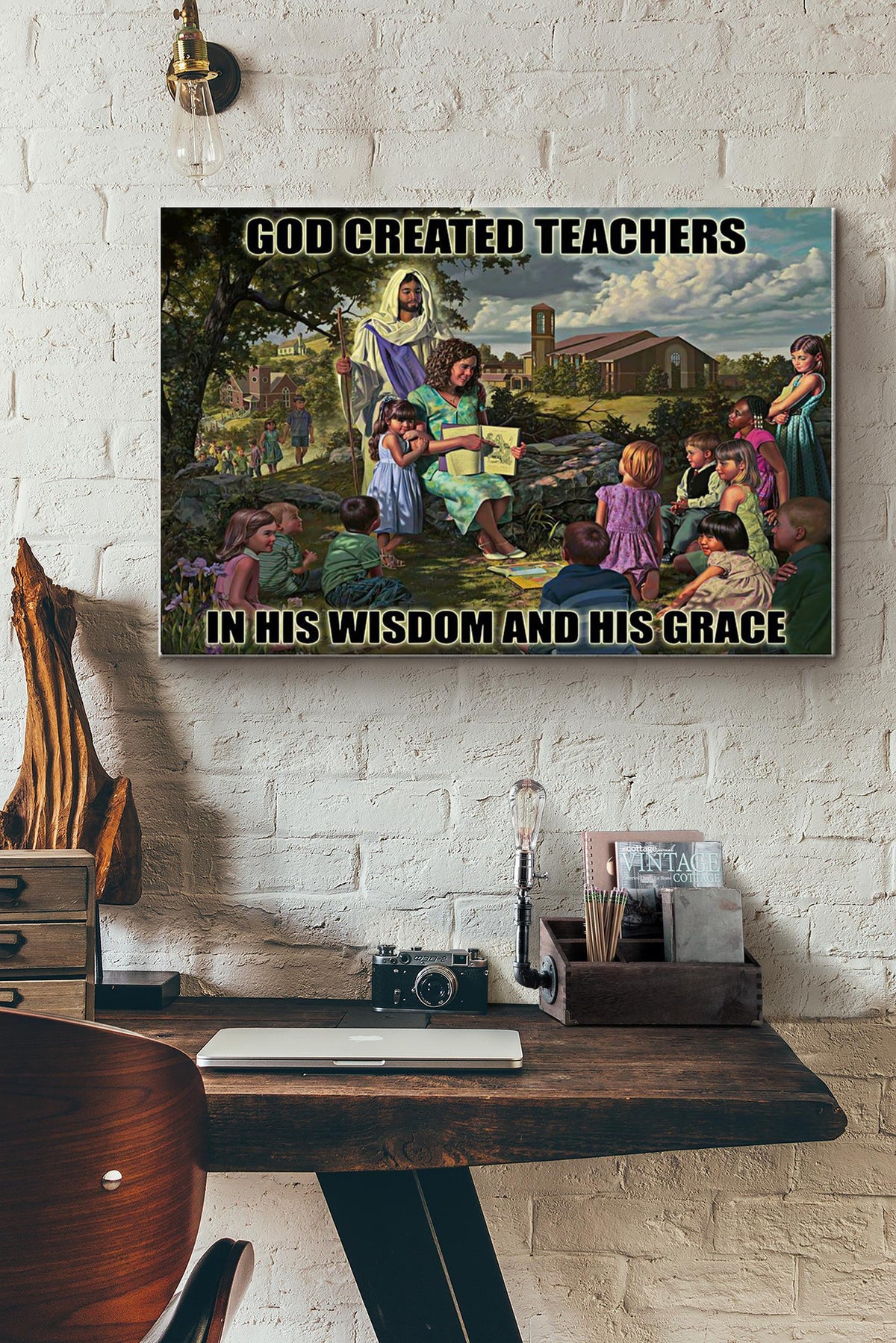 God Created Teacher In His Wisdom And His Grace Canvas Ideas, Canvas Hanging Prints,  Gift Idea Framed Prints, Canvas