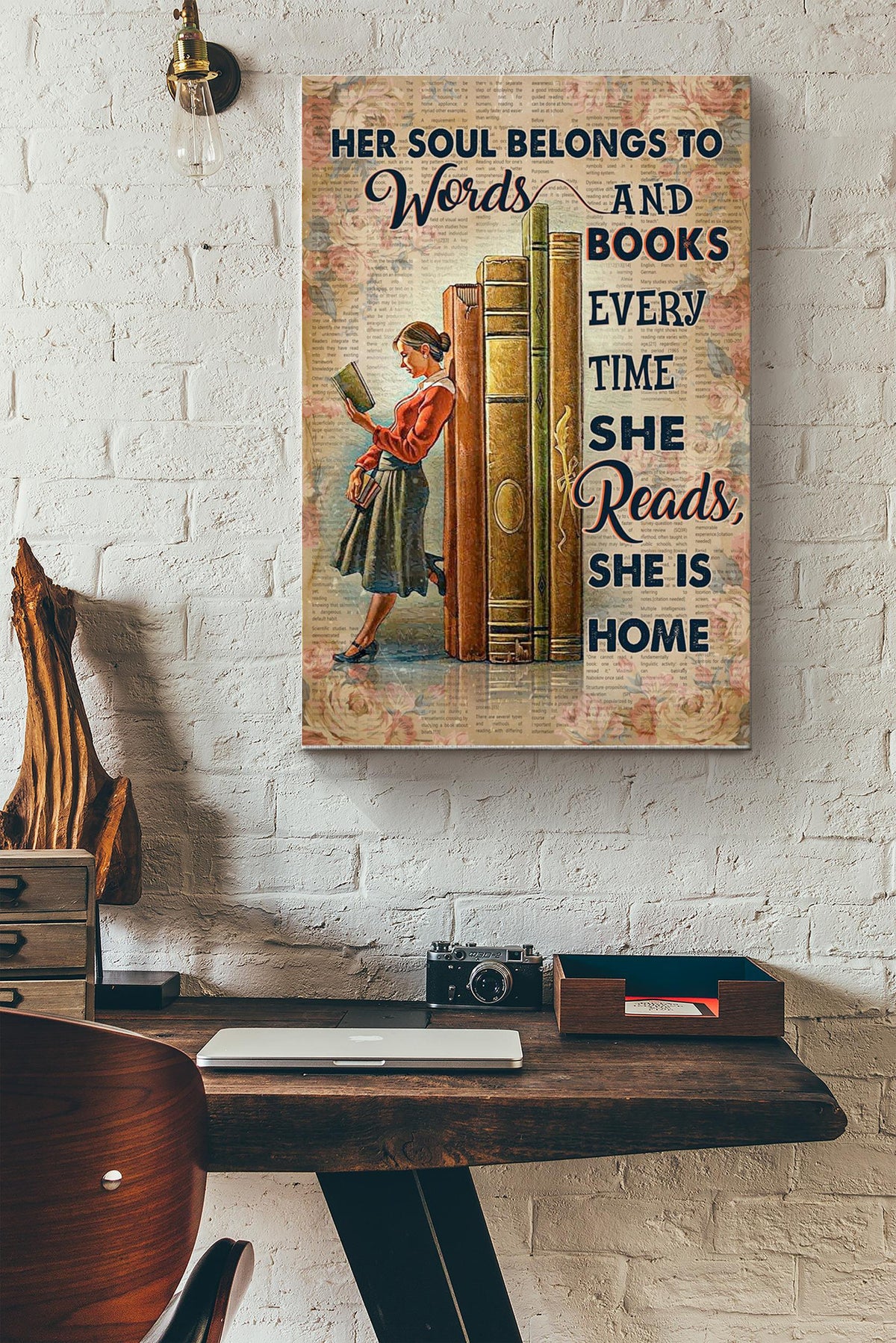 Her Soul Belong To Words And Book Every Time She Reads She Is Home Reading Girl Canvas Ideas, Canvas Hanging Prints,  Gift Idea Framed Prints, Canvas