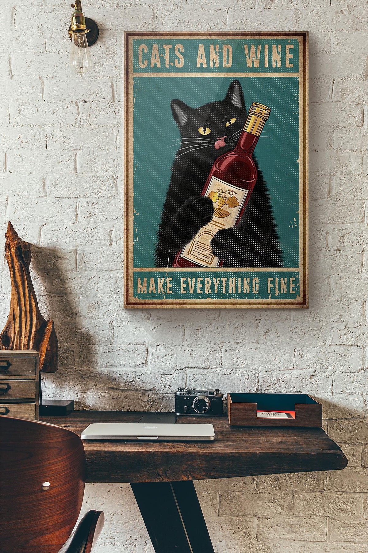 Cats And Wine Make Everything Fine Canvas Ideas, Canvas Hanging Prints,  Gift Idea Framed Prints, Canvas
