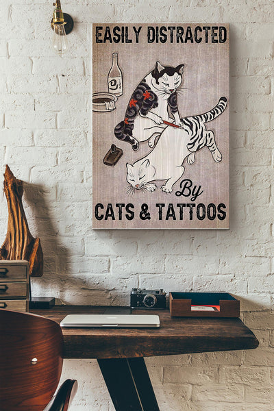 Easily Distracted By Cats And Tattoos Wrapped Canvas