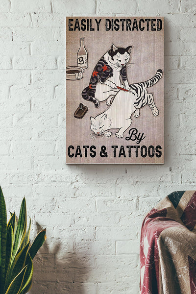 Easily Distracted By Cats And Tattoos Wrapped Canvas