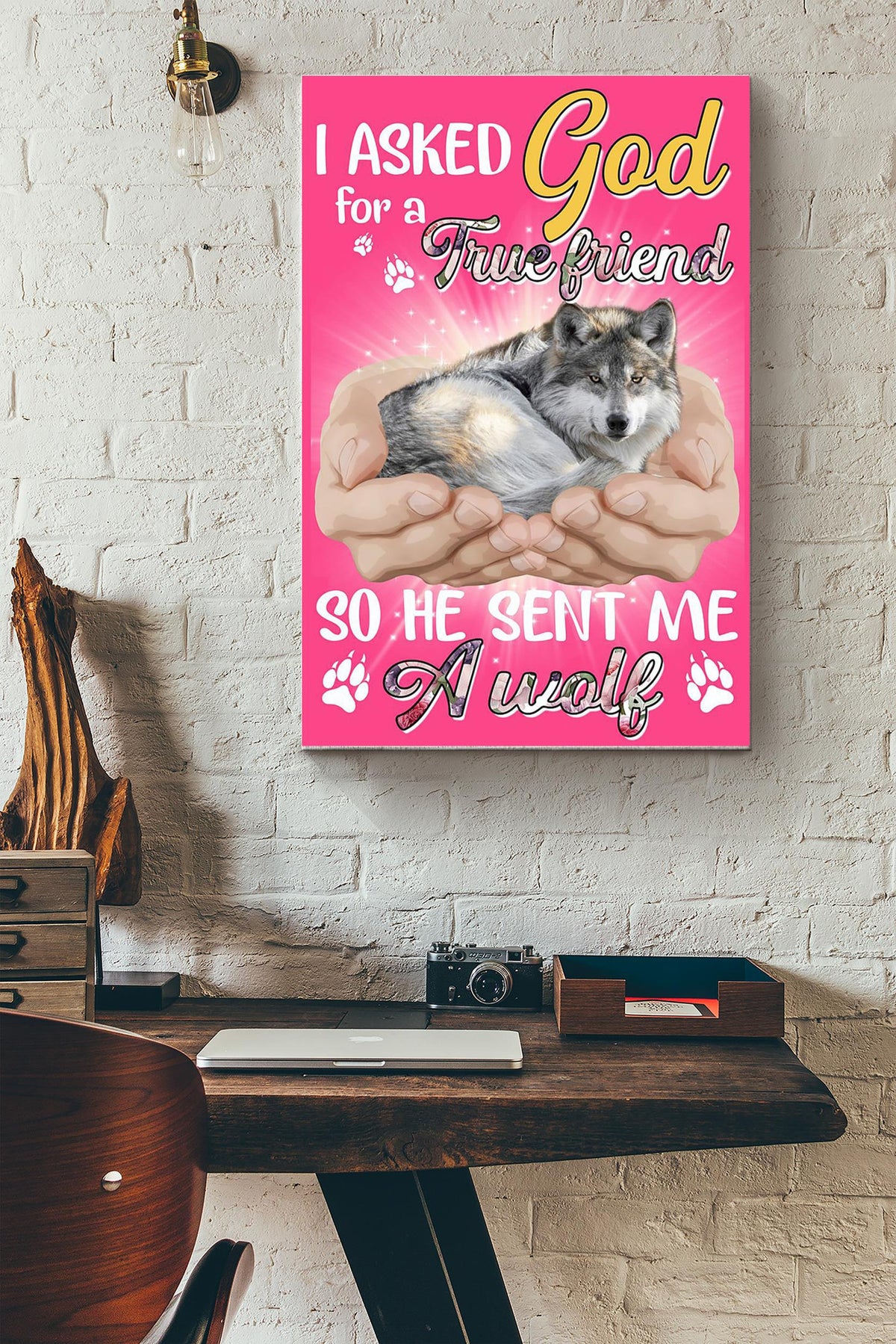 God Send Me A Wolf Gift For You Wrapped Canvas
