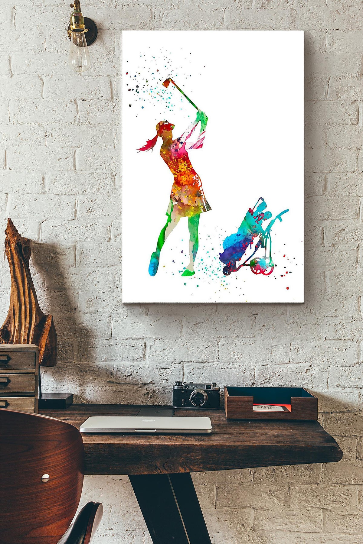 Golf Watercolor Girl Golfer Wrapped Canvas