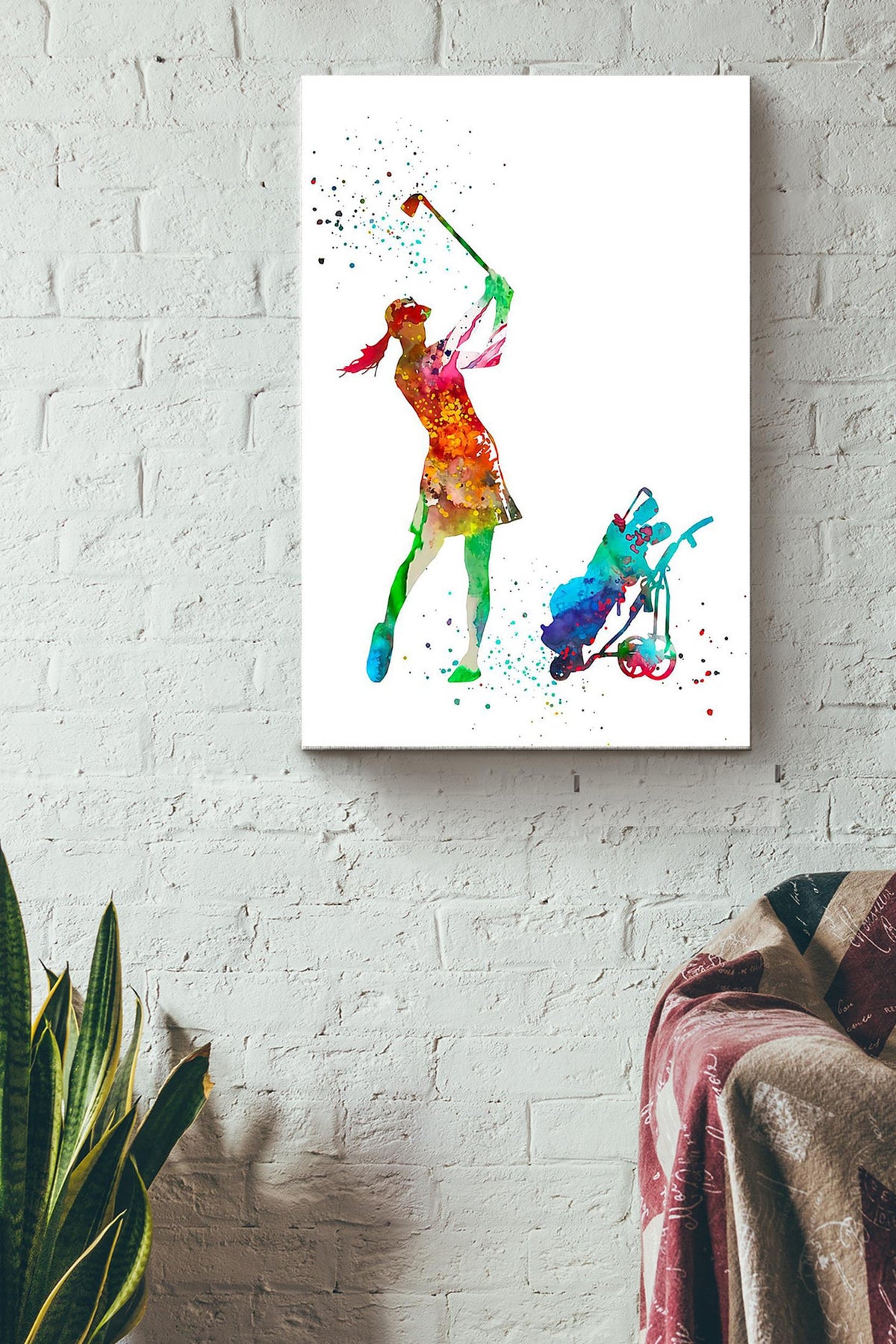 Golf Watercolor Girl Golfer Wrapped Canvas