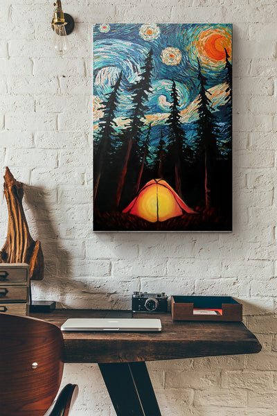 Camping Starry Night Van Gogh Canvas Ideas, Canvas Hanging Prints, Gift Idea Framed Prints, Canvas