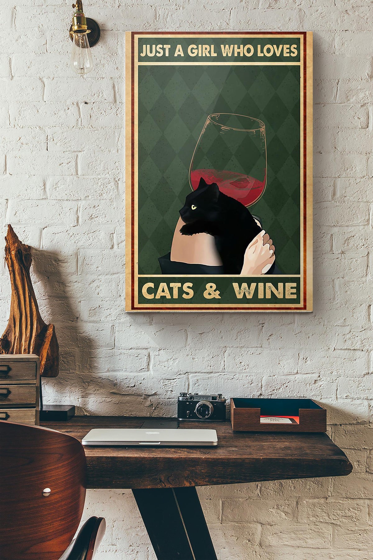 Black Cat Just A Girl Love Cats And Wine Canvas Ideas, Canvas Hanging Prints,  Gift Idea Framed Prints, Canvas