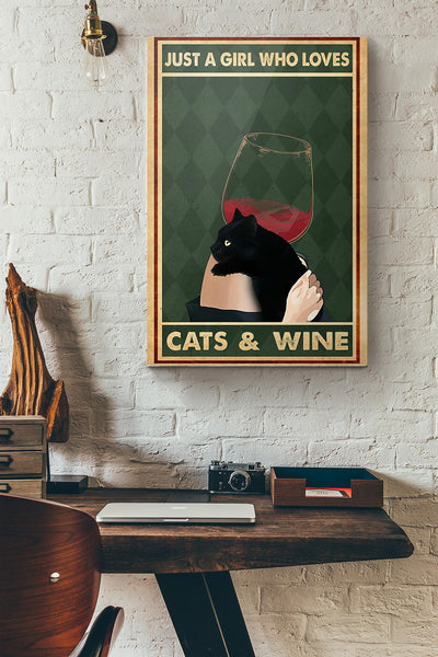 Black Cat Just A Girl Love Cats And Wine Canvas Ideas, Canvas Hanging Prints,  Gift Idea Framed Prints, Canvas