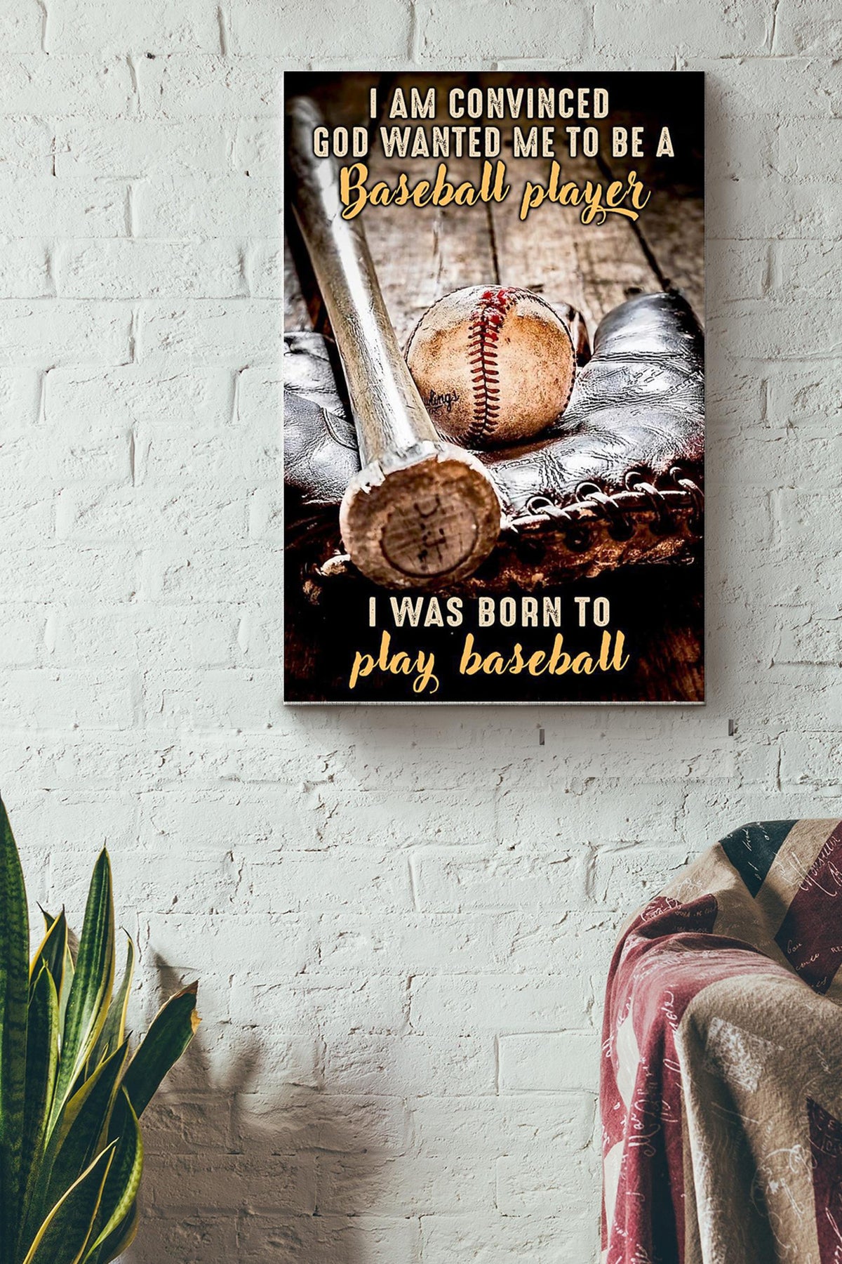 Baseball Bat And Ball I Was Born To Play Baseball Canvas Ideas, Canvas Hanging Prints,  Gift Idea Framed Prints, Canvas