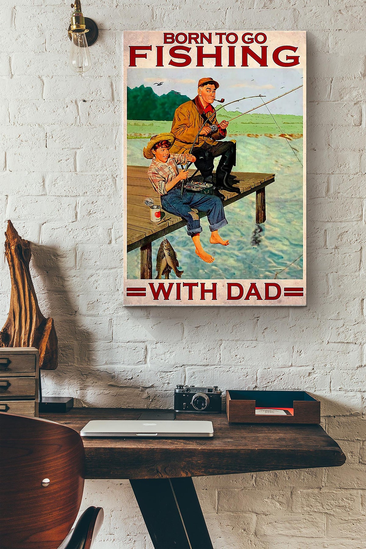Fishing - Born To Go Fishing With Dad Wrapped Canvas