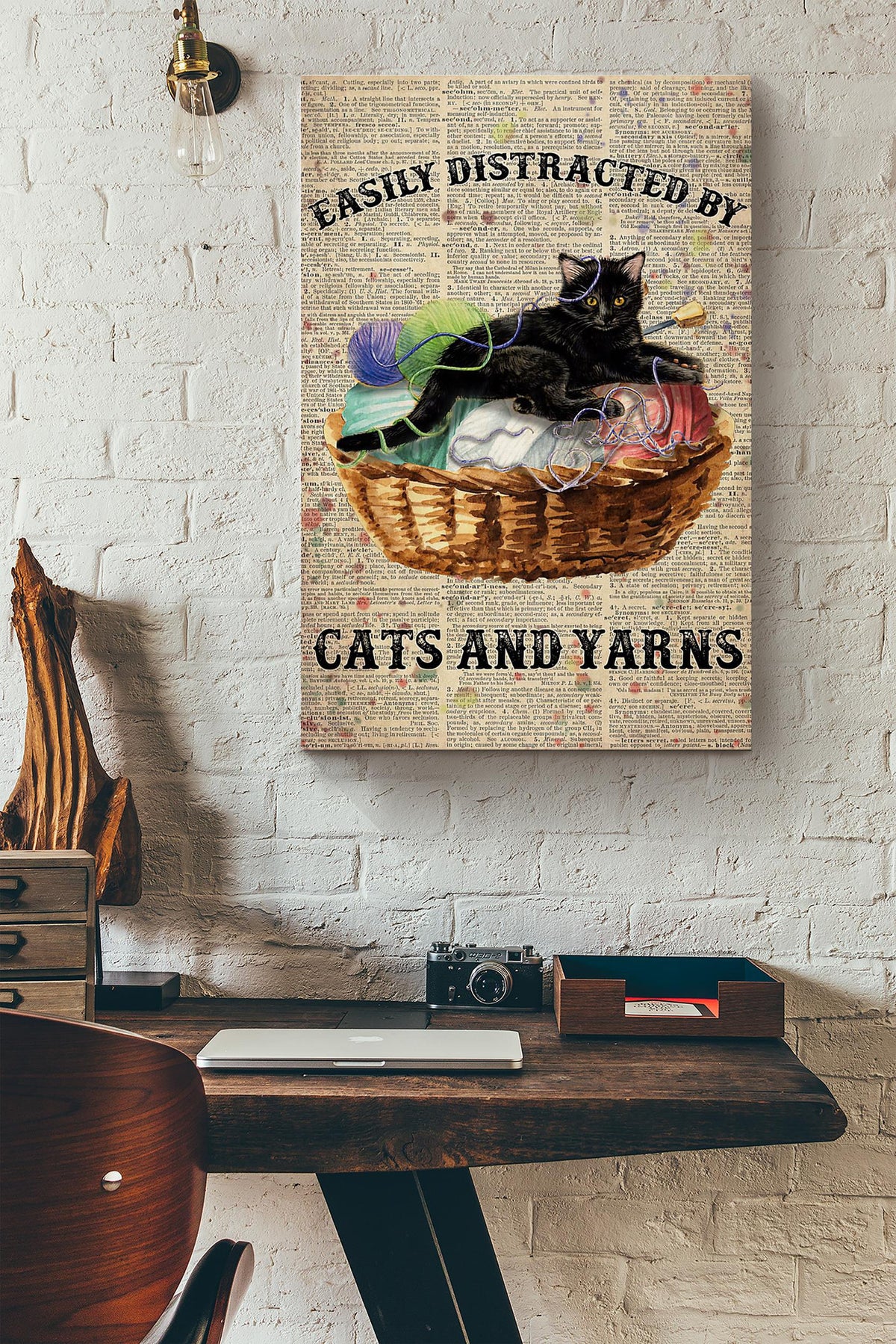 Easily Distracted By Cats And Yarns Knitting Dictionary Canvas Ideas, Canvas Hanging Prints,  Gift Idea Framed Prints, Canvas