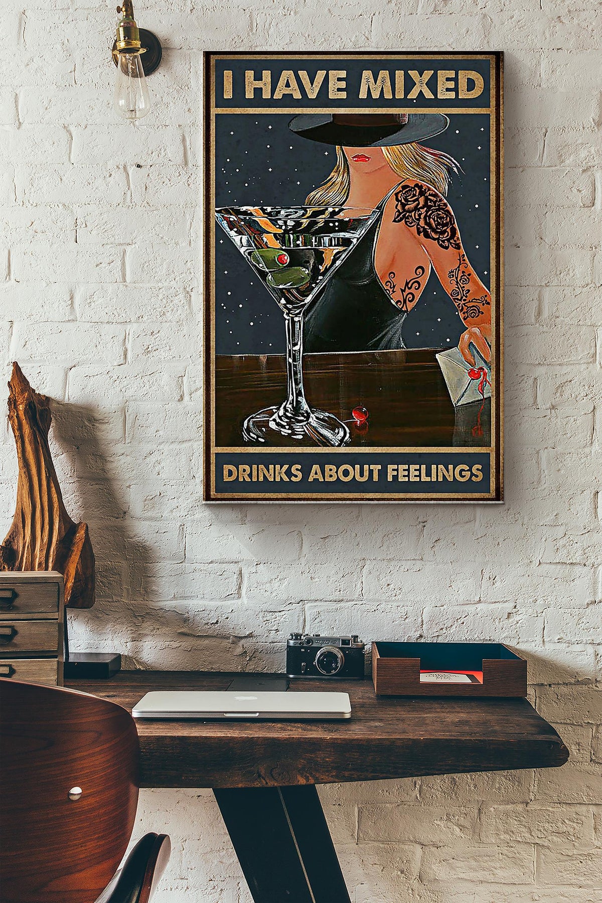 Bartender I Have Mixed Drinks About Feeling Poster - Decor Wall Art Canvas - Gift For Girl Women Wife Girlfriend Wine Lover Tattoo Lover Cocktail Lover Bar Lover Bar Decor Wrapped Canvas Framed Prints, Canvas