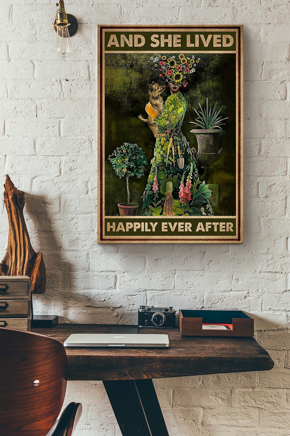 Gardening Girl With Dog She Lived Happily Ever After Canvas Ideas, Canvas Hanging Prints,  Gift Idea Framed Prints, Canvas