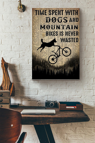 Cycling Time Spent With Dogs And Mountain Bikes Wrapped Canvas