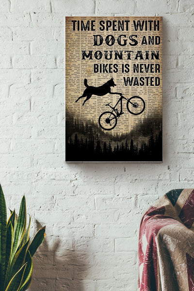 Cycling Time Spent With Dogs And Mountain Bikes Wrapped Canvas