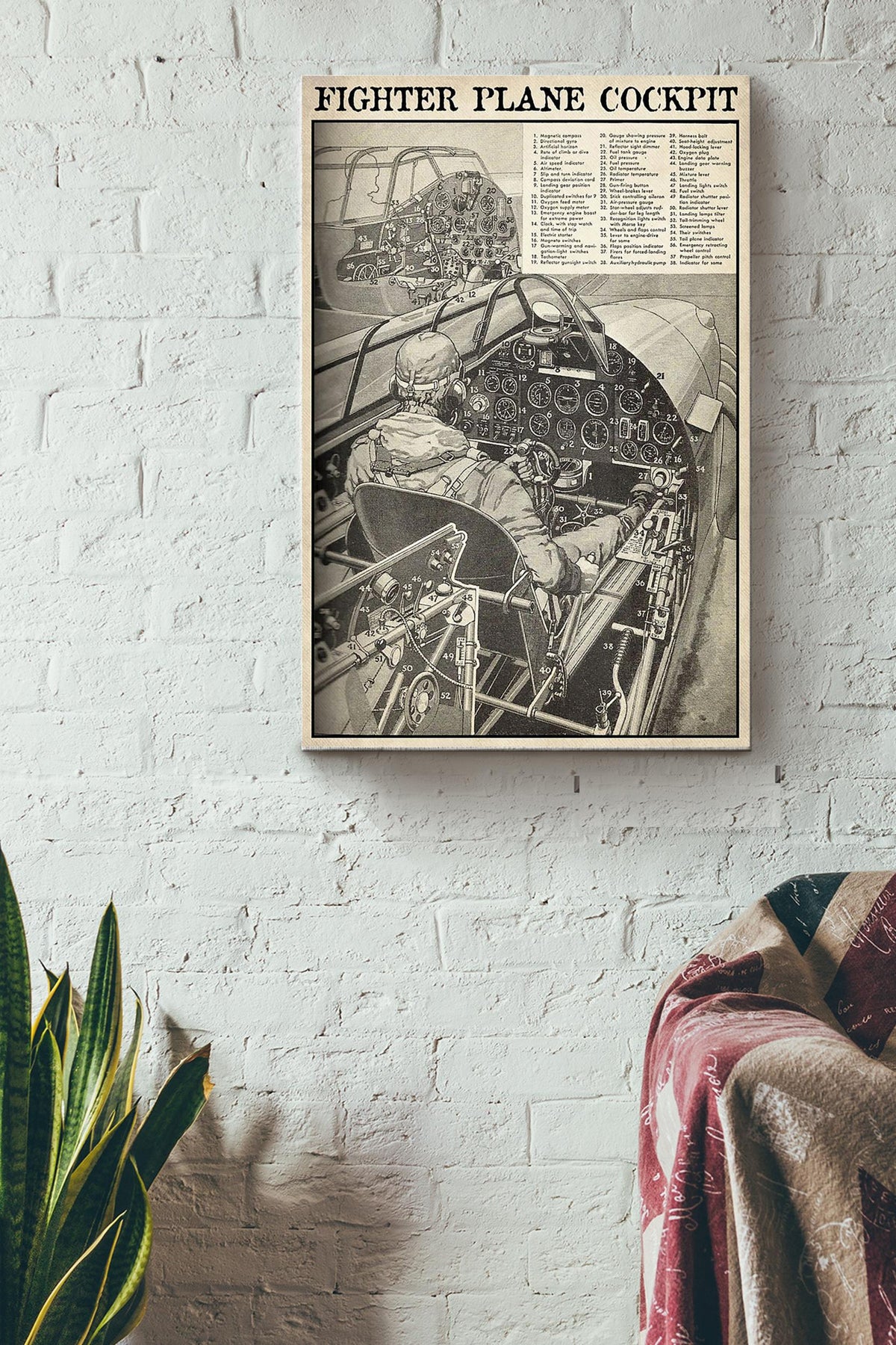 Fighter Plane Cockpit Poster - Aviation Knowledge Wall Art - Gift For Flight Engineer Control Tower Pilot Soldier Wrapped Canvas Framed Prints, Canvas