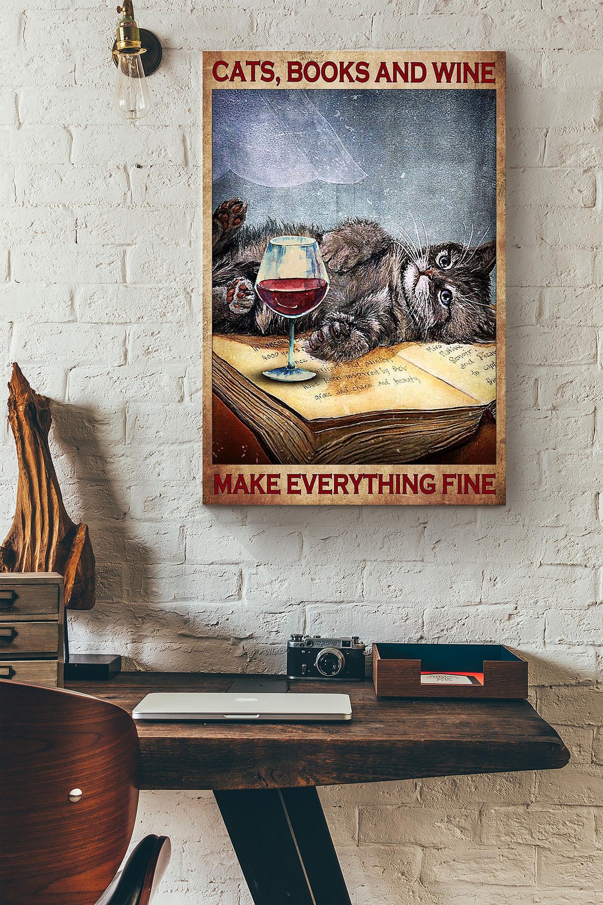 Cats Books And Red Wine Make Everything Fine Canvas Ideas, Canvas Hanging Prints,  Gift Idea Framed Prints, Canvas