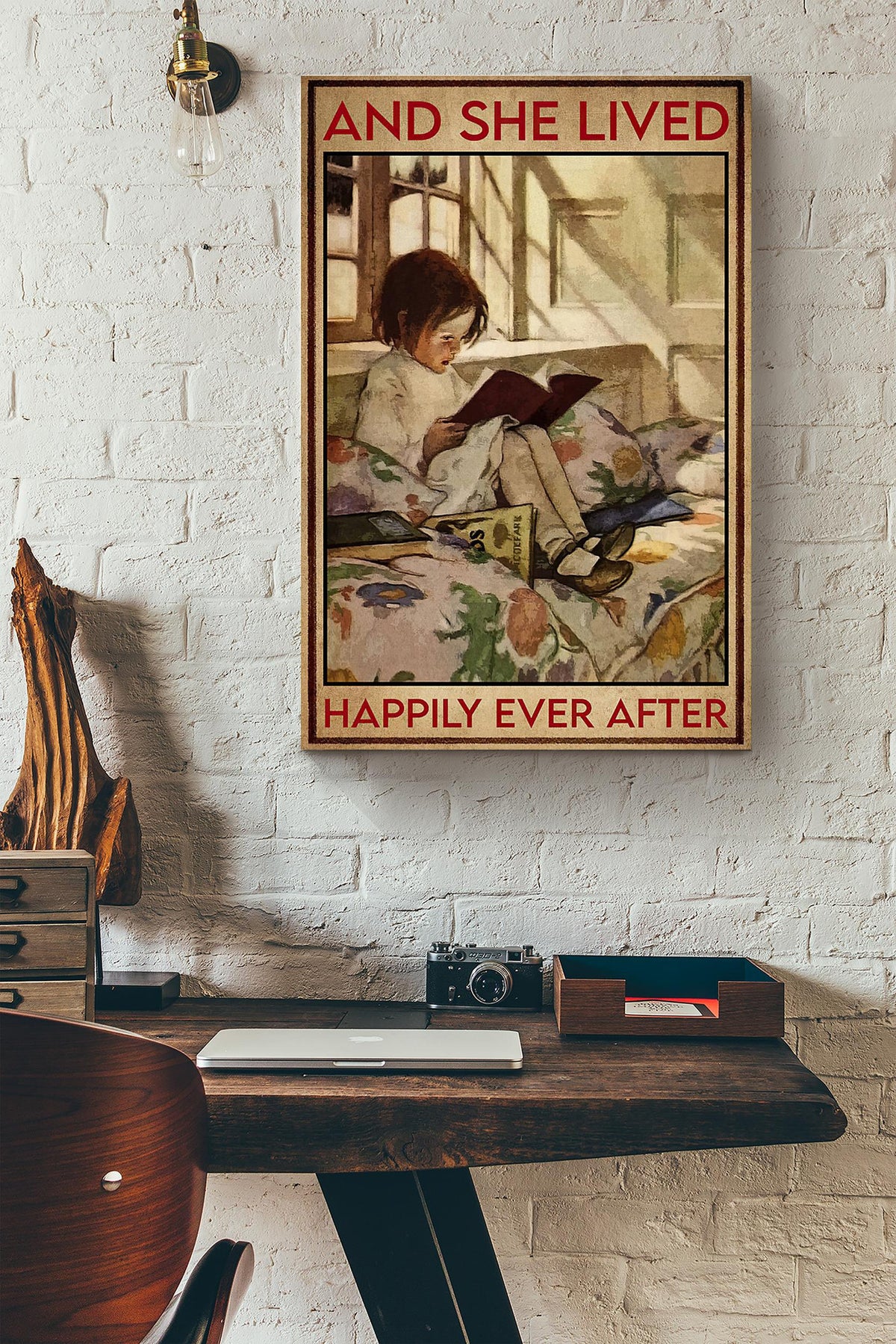 Cute Girl Reading Books She Lived Happily Ever After Canvas Ideas, Canvas Hanging Prints, Gift Idea Framed Prints, Canvas
