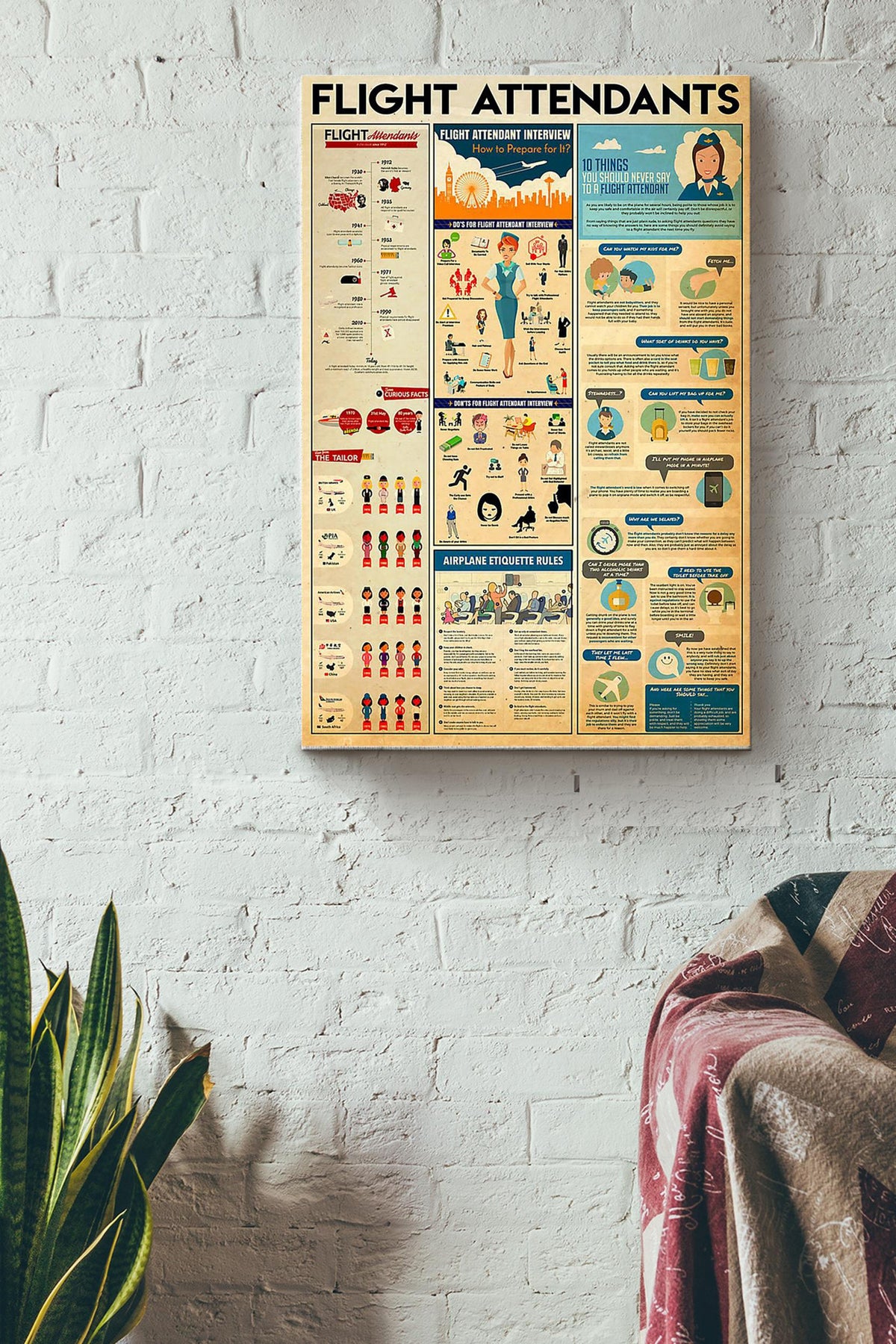 Flight Attendants Basic Information Knowledge - Aviation Knowledge Wall Art - Gift For Flight Engineer Flight Attendants Pilot Wrapped Canvas Framed Prints, Canvas