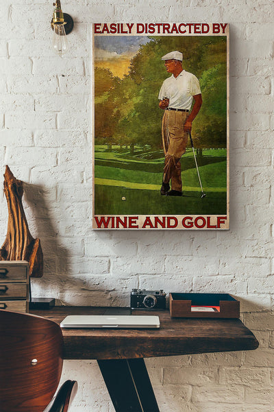 Easily Distracted By Wine And Golf Wrapped Canvas