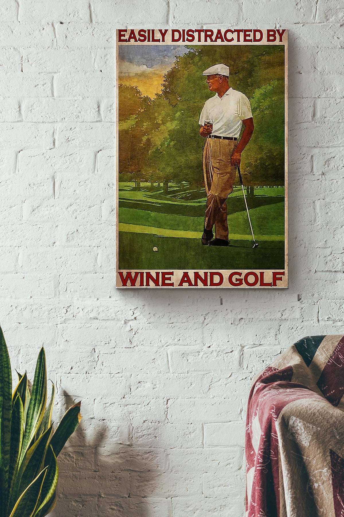 Easily Distracted By Wine And Golf Wrapped Canvas
