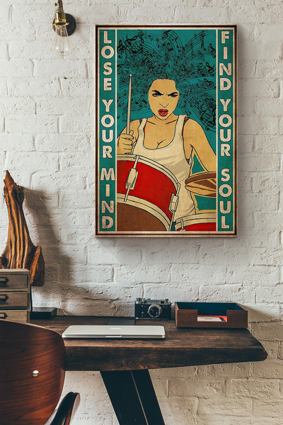 Drummer Girl Lose Your Mind Find Your Soul Canvas Ideas, Canvas Hanging Prints,  Gift Idea Framed Prints, Canvas