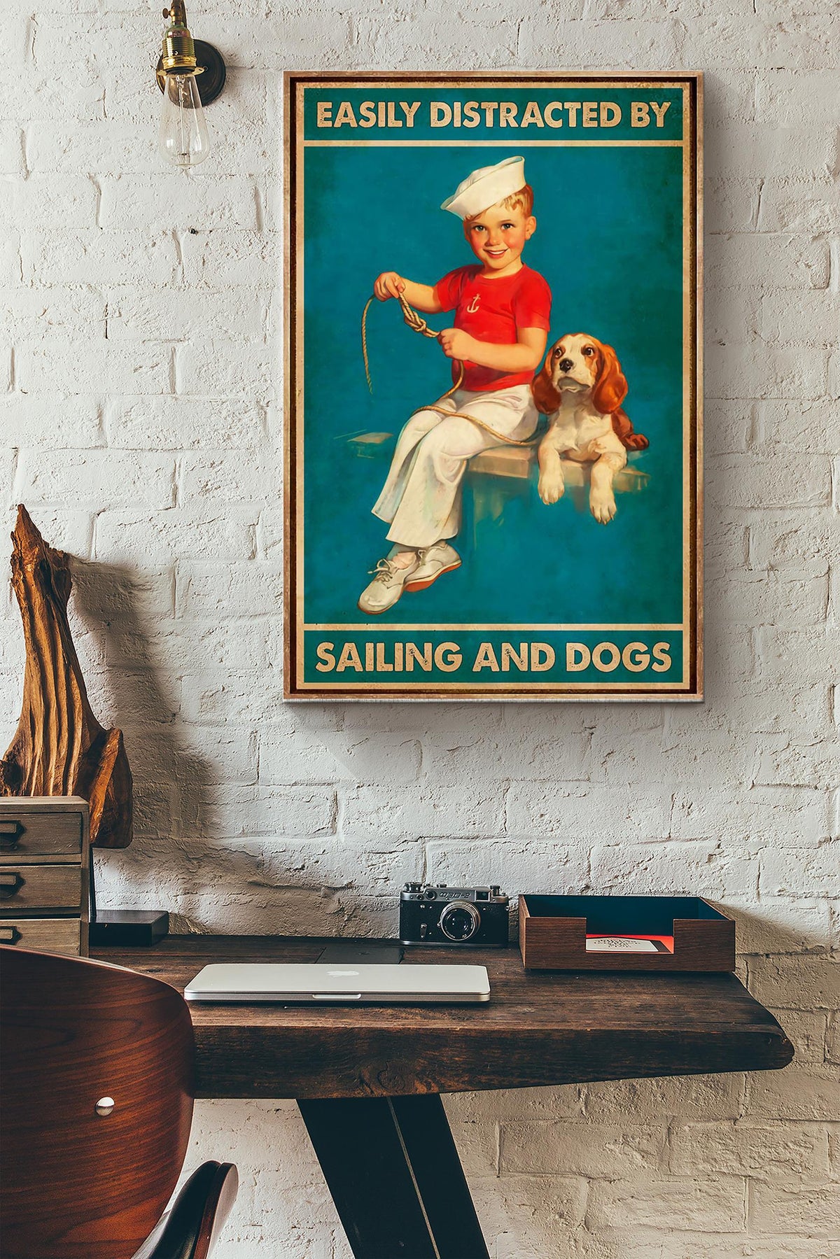 Easily Distracted By Sailing And Dogs Sailor Wrapped Canvas