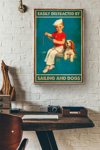 Easily Distracted By Sailing And Dogs Sailor Wrapped Canvas