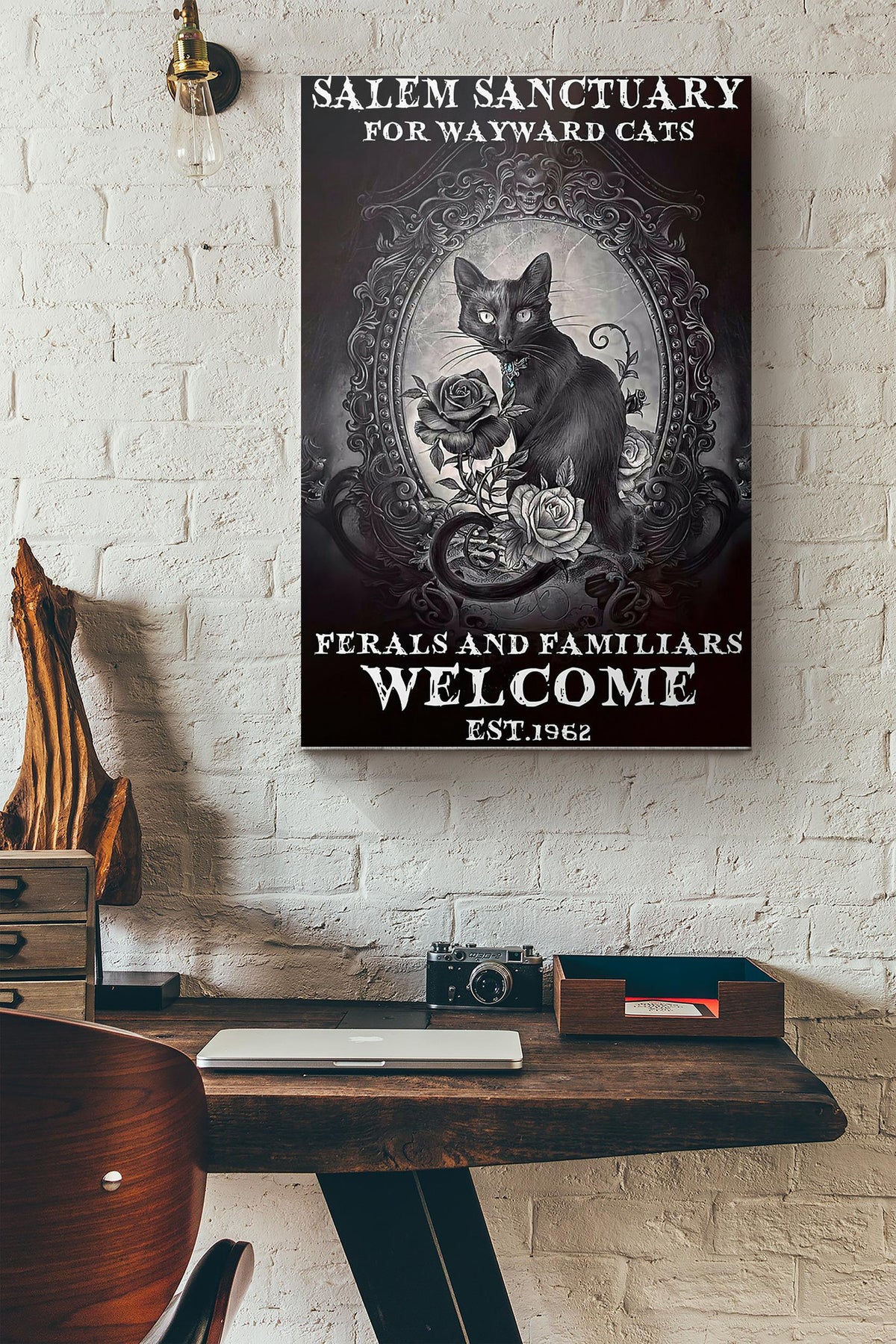Gothic Cat Salem Sanctuary For Wayward Cats Flowers Canvas Ideas, Canvas Hanging Prints, Gift Idea Framed Prints, Canvas