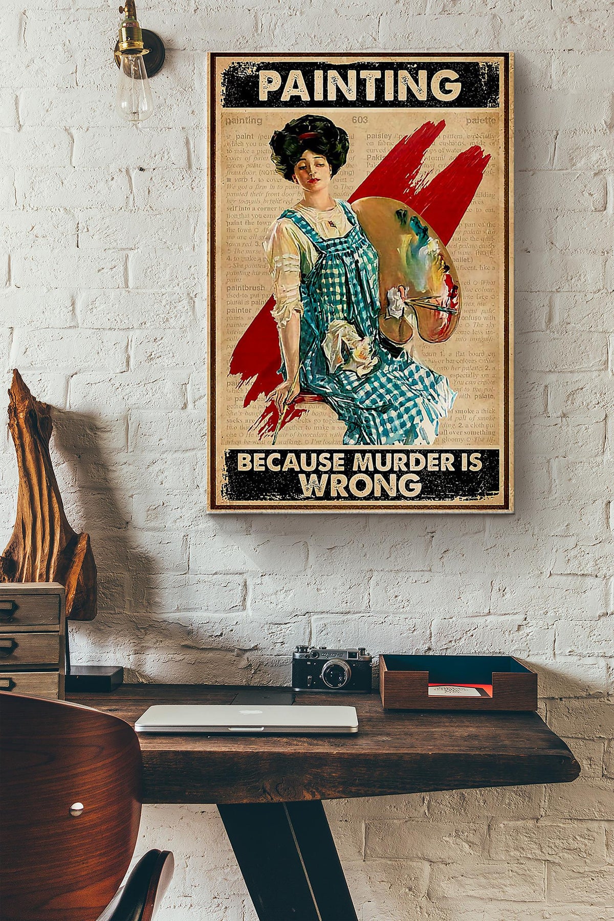 Girl Because Murder Is Wrong Vintage Poster - Wall Art - Gift For Painter Artist Girl Women Wrapped Canvas Framed Prints, Canvas