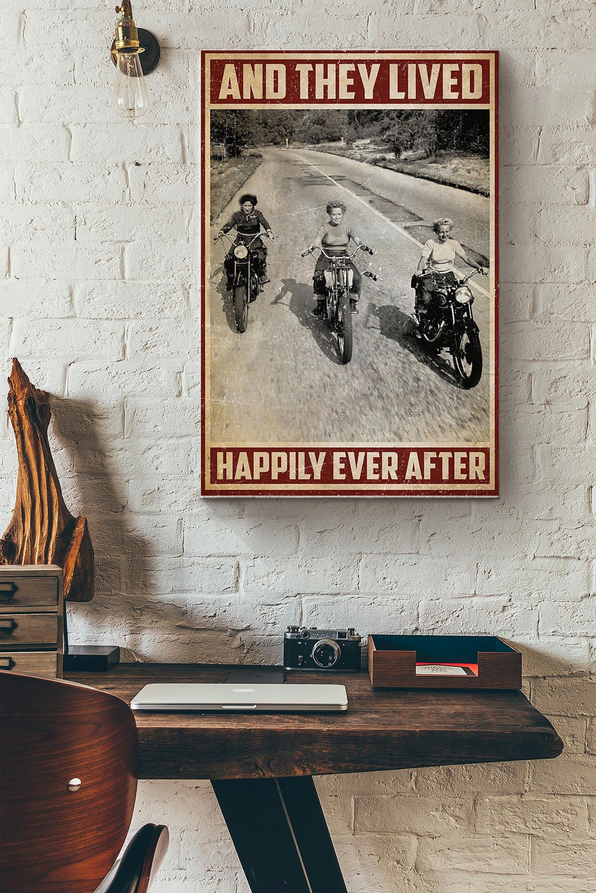 Girls Motorcycle And They Lived Happily Ever After Canvas Ideas, Canvas Hanging Prints,  Gift Idea Framed Prints, Canvas
