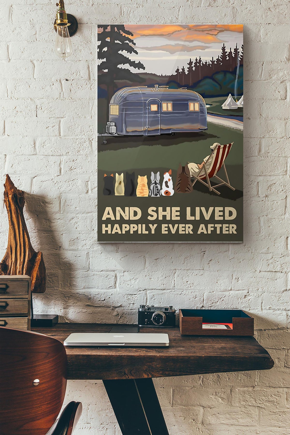 Camping And Cats And She Lived Happily Ever After Canvas Ideas, Canvas Hanging Prints,  Gift Idea Framed Prints, Canvas