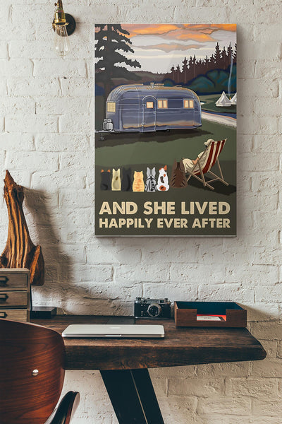 Camping And Cats And She Lived Happily Ever After Canvas Ideas, Canvas Hanging Prints,  Gift Idea Framed Prints, Canvas