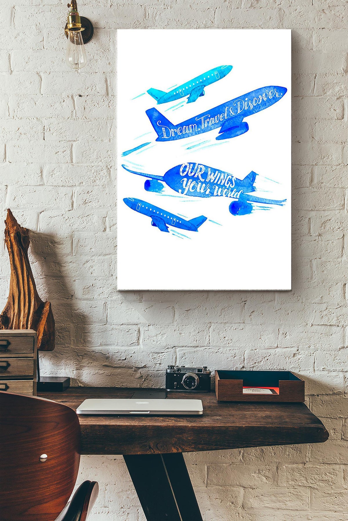 Blue Airplane Dream Travel Discover Poster - Aviation Knowledge Wall Art - Gift For Flight Engineer Control Tower Worker Pilot Explorer Wrapped Canvas Framed Prints, Canvas