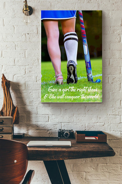 Give A Girl The Right Shoes And She Can Conquer The World Hockey Girl Canvas Ideas, Canvas Hanging Prints,  Gift Idea Framed Prints, Canvas