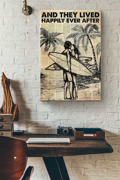 Surfing Couple Palm Tree They Lived Happily Ever After Dictionary Canvas Ideas, Canvas Hanging Prints,  Gift Idea Framed Prints, Canvas