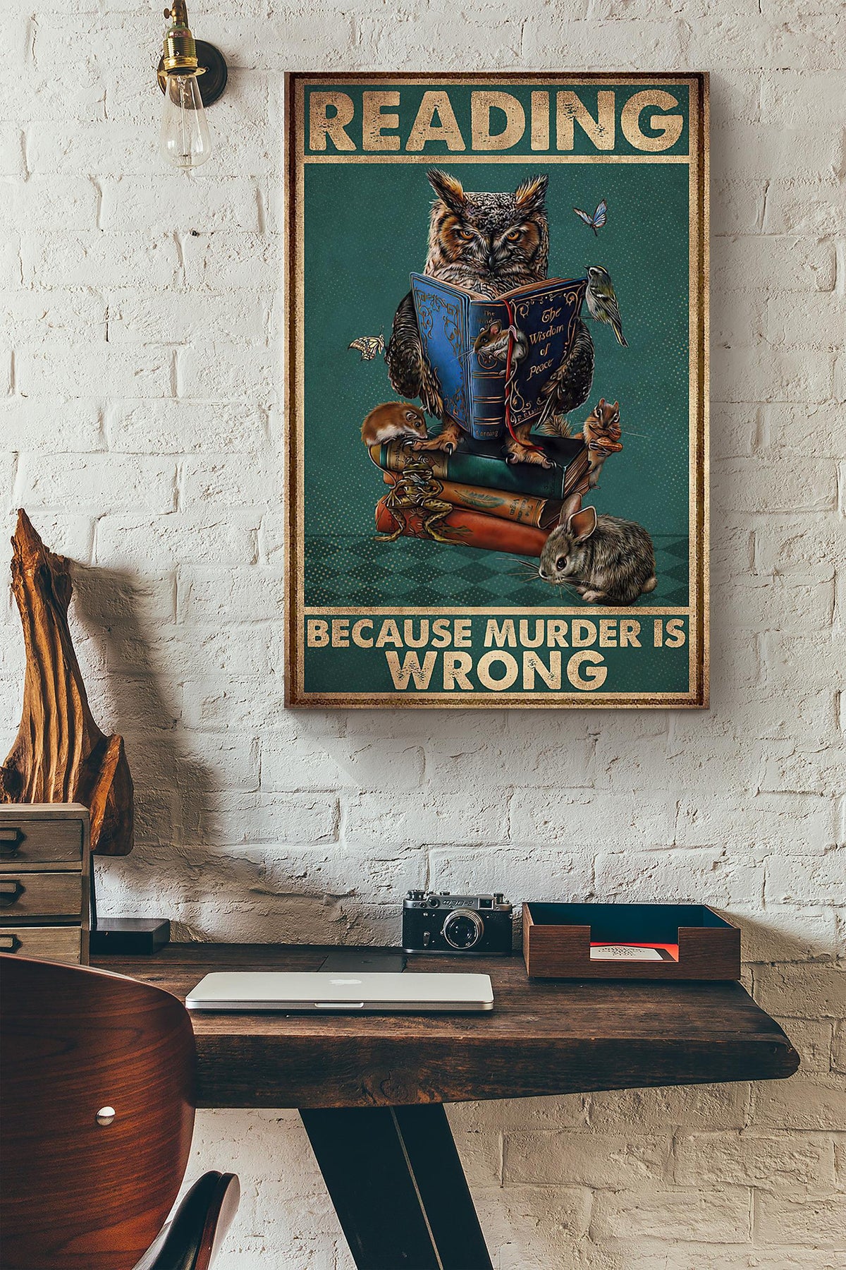 Reading Books Owl Because Murder Is Wrong Canvas Ideas, Canvas Hanging Prints,  Gift Idea Framed Prints, Canvas