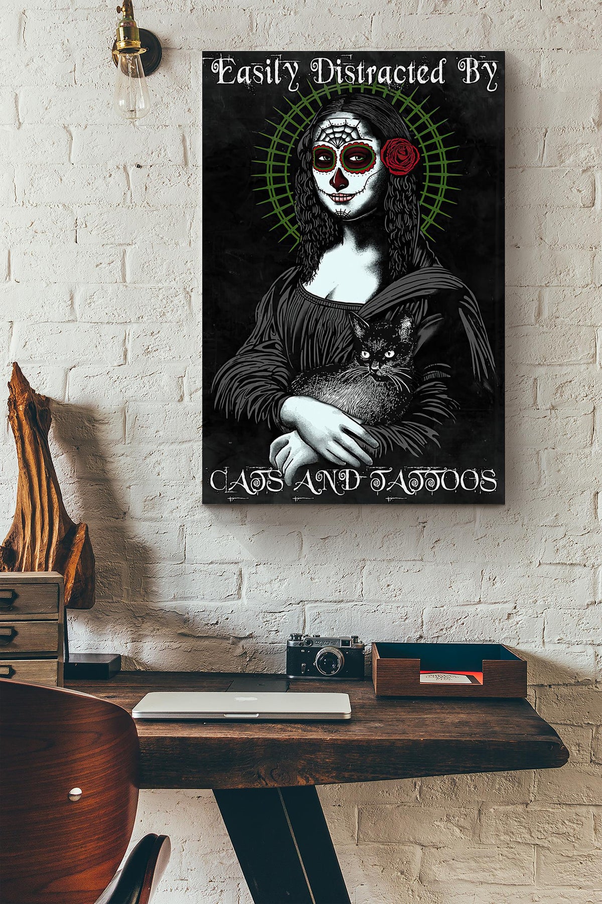 Mona Lisa Skull Easily Distracted By Cats And Tattoos Canvas Ideas, Canvas Hanging Prints,  Gift Idea Framed Prints, Canvas