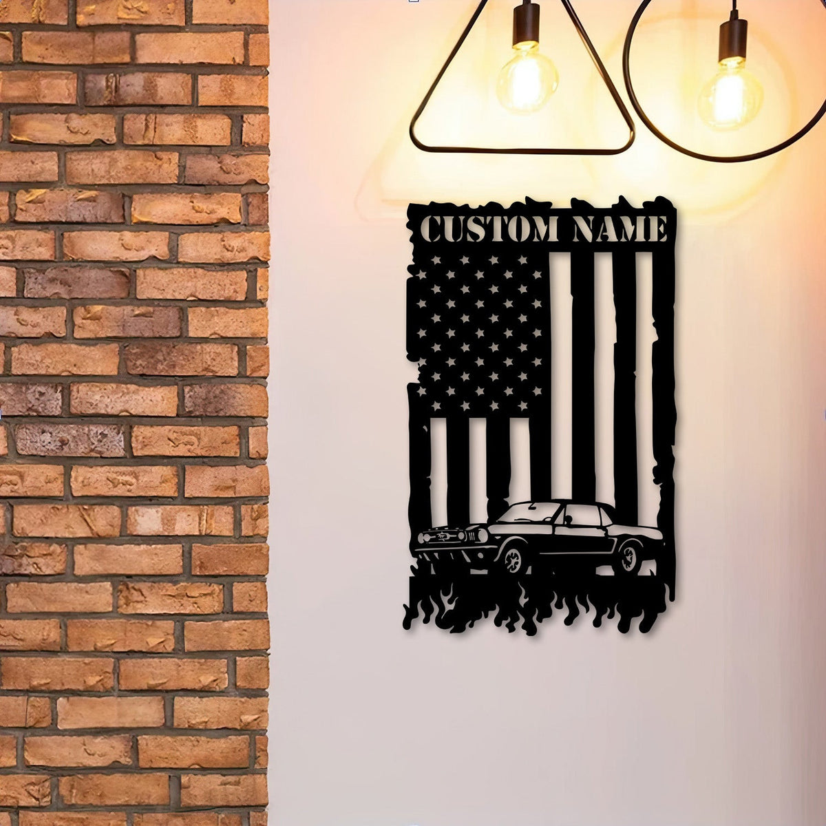 1968 Ford Mustang Metal Sign, Classic Muscle Car Wall Art with American Flag, Garage Decor Gift for Dad