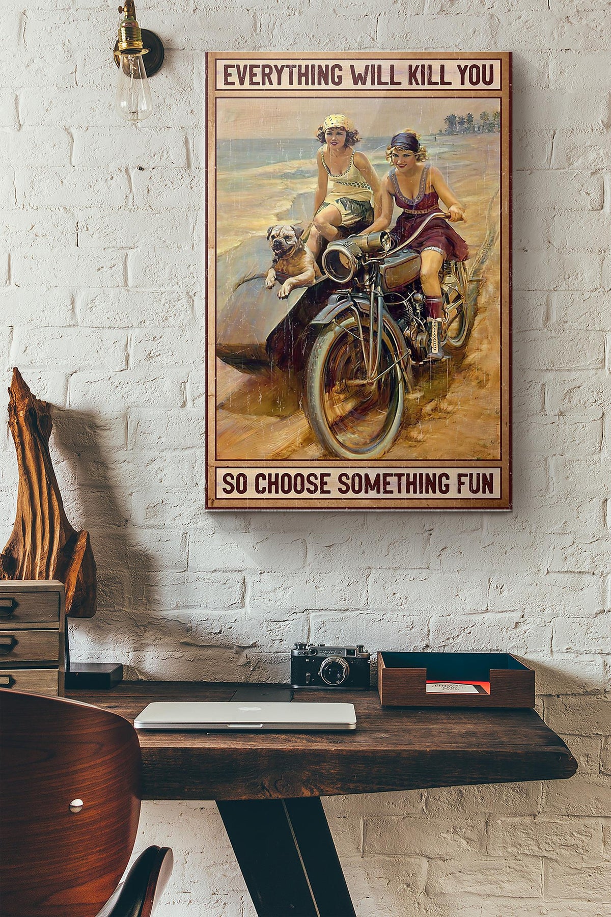 Motor Girl And Dog Everything Will Kill You So Choose Something Fun Canvas Ideas, Canvas Hanging Prints,  Gift Idea Framed Prints, Canvas