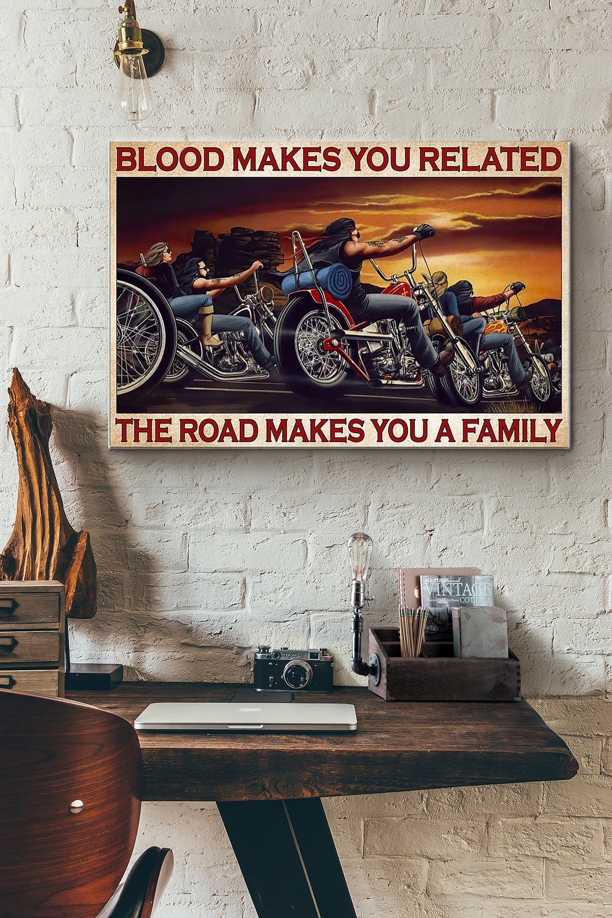 Motorcycling Blood Makes You Feel Related The Road Makes You A Family Canvas Ideas, Canvas Hanging Prints,  Gift Idea Framed Prints, Canvas