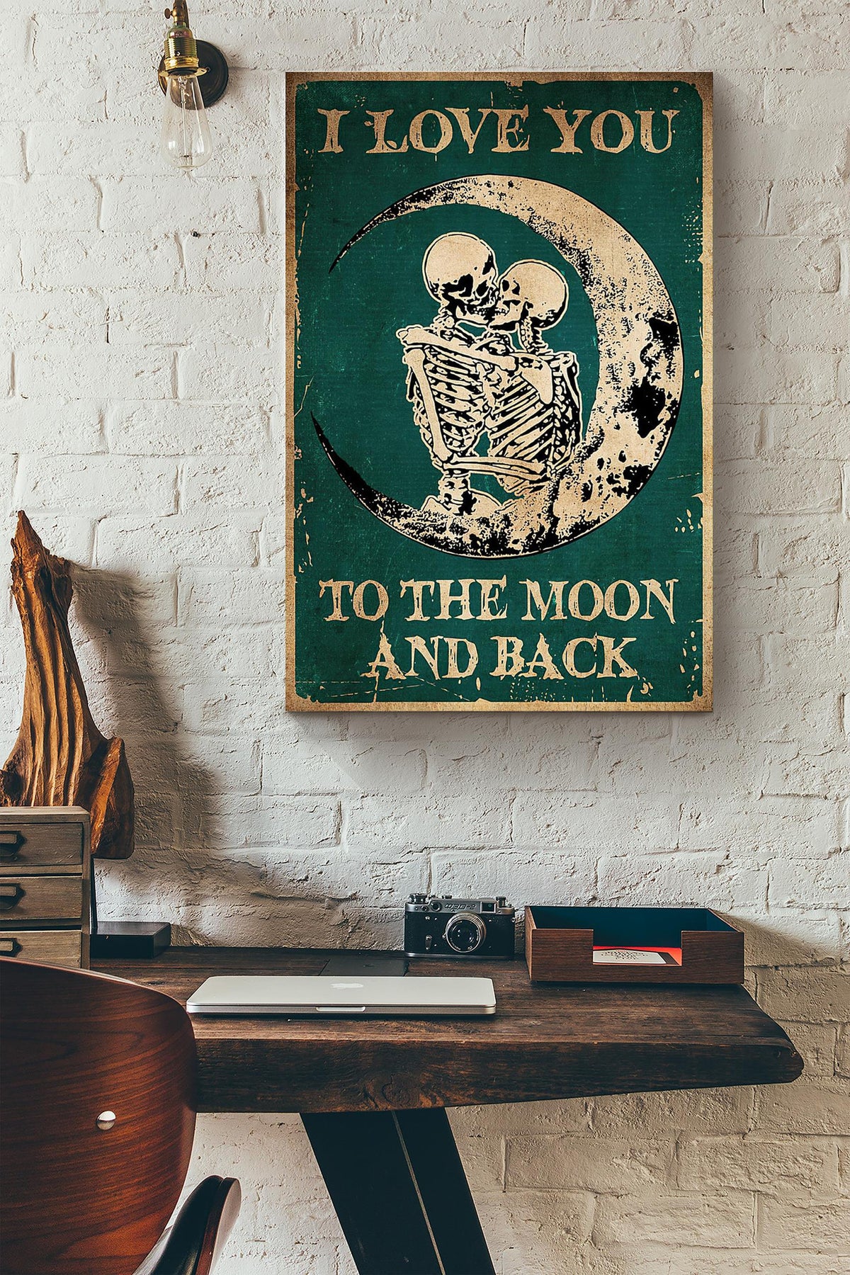 Skeleton Couple I Love You To The Moon And Back Vintage Canvas Ideas, Canvas Hanging Prints,  Gift Idea Framed Prints, Canvas