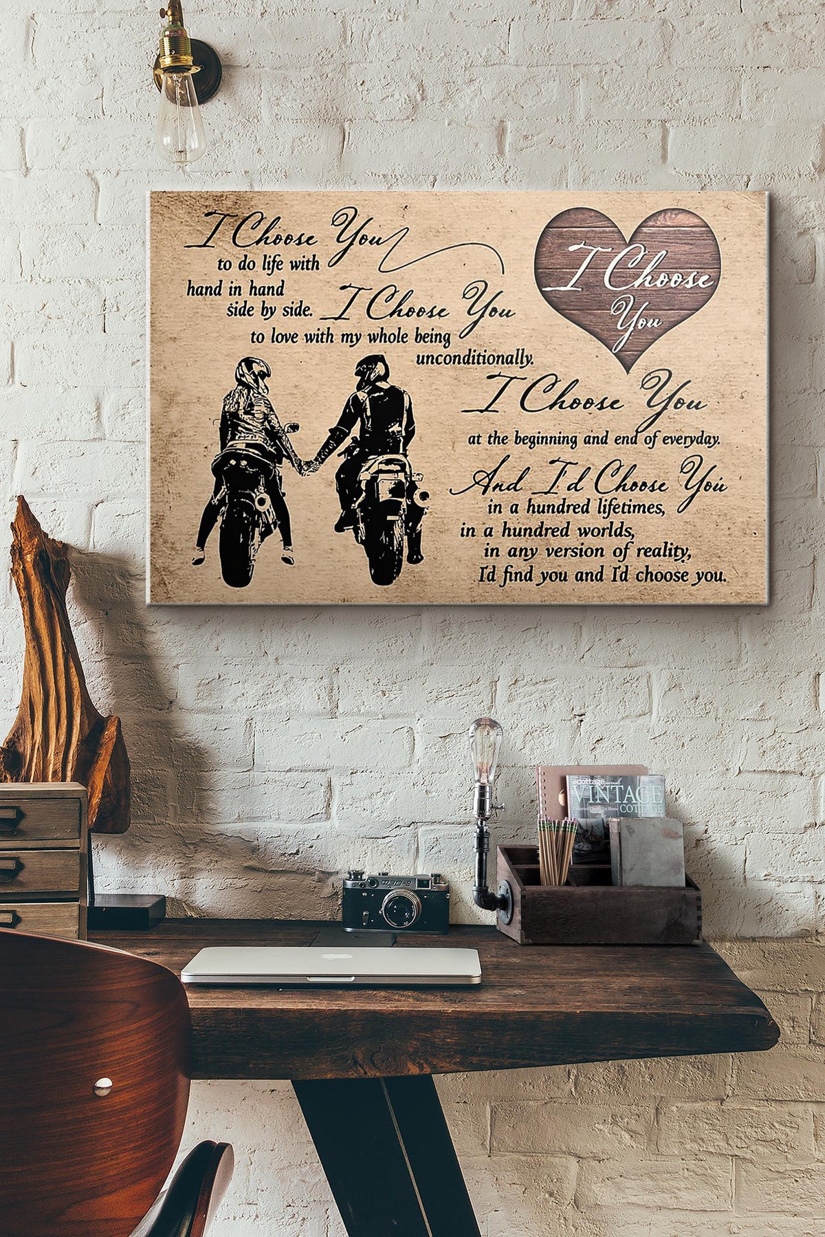 Motorcycle Couple I Choose You Horizontal Canvas Ideas, Canvas Hanging Prints,  Gift Idea Framed Prints, Canvas