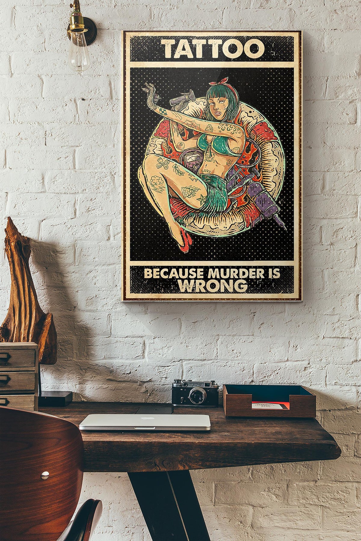 Tattooed Girl Tattoo Because Murder Is Wrong Canvas Ideas, Canvas Hanging Prints,  Gift Idea Framed Prints, Canvas