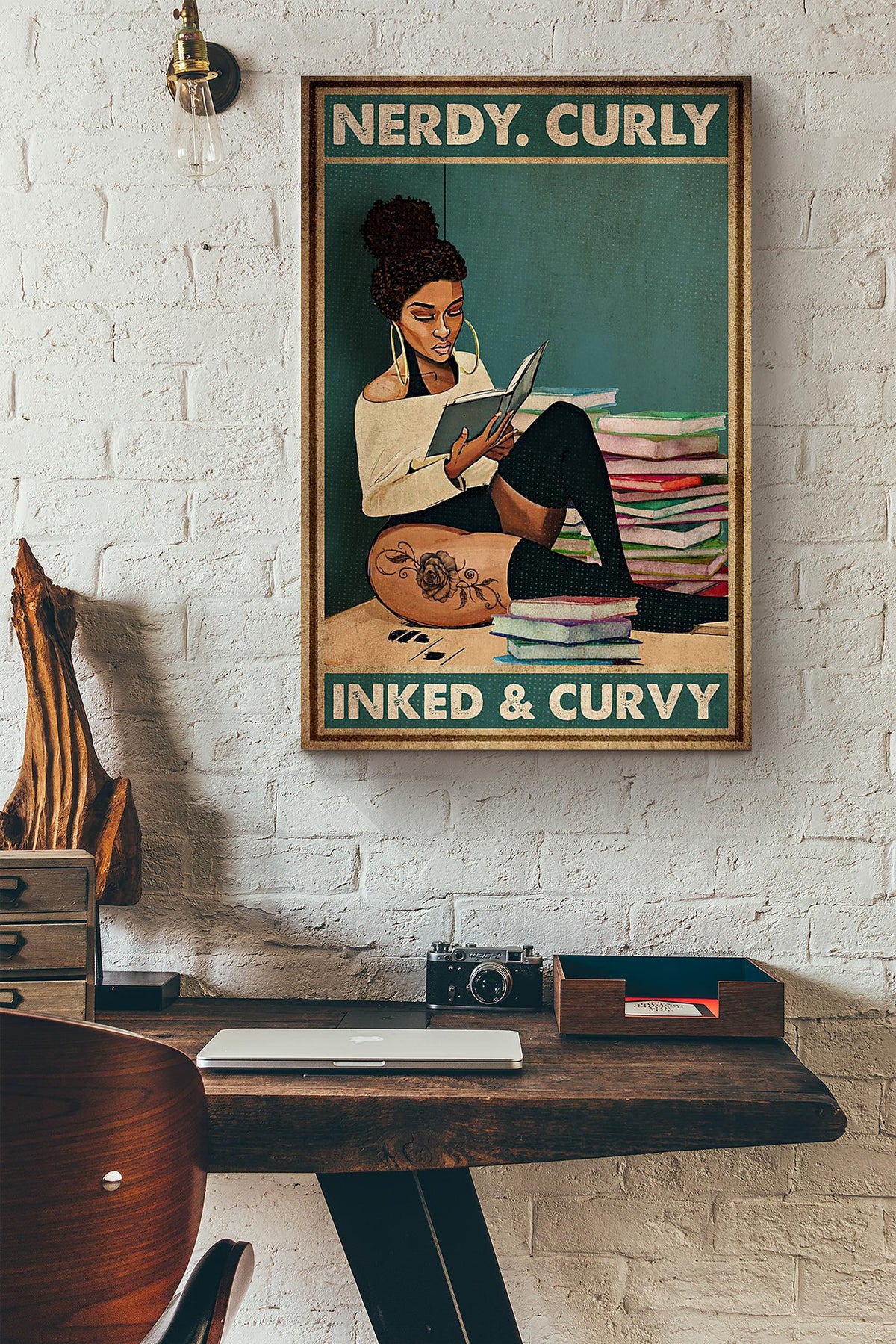 Tattoo Reading Afro Nerdy Curly Inked Curvy Canvas Ideas, Canvas Hanging Prints,  Gift Idea Framed Prints, Canvas