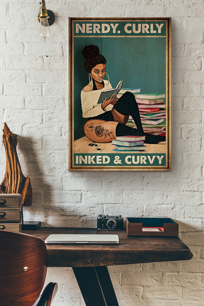 Tattoo Reading Afro Nerdy Curly Inked Curvy Canvas Ideas, Canvas Hanging Prints,  Gift Idea Framed Prints, Canvas