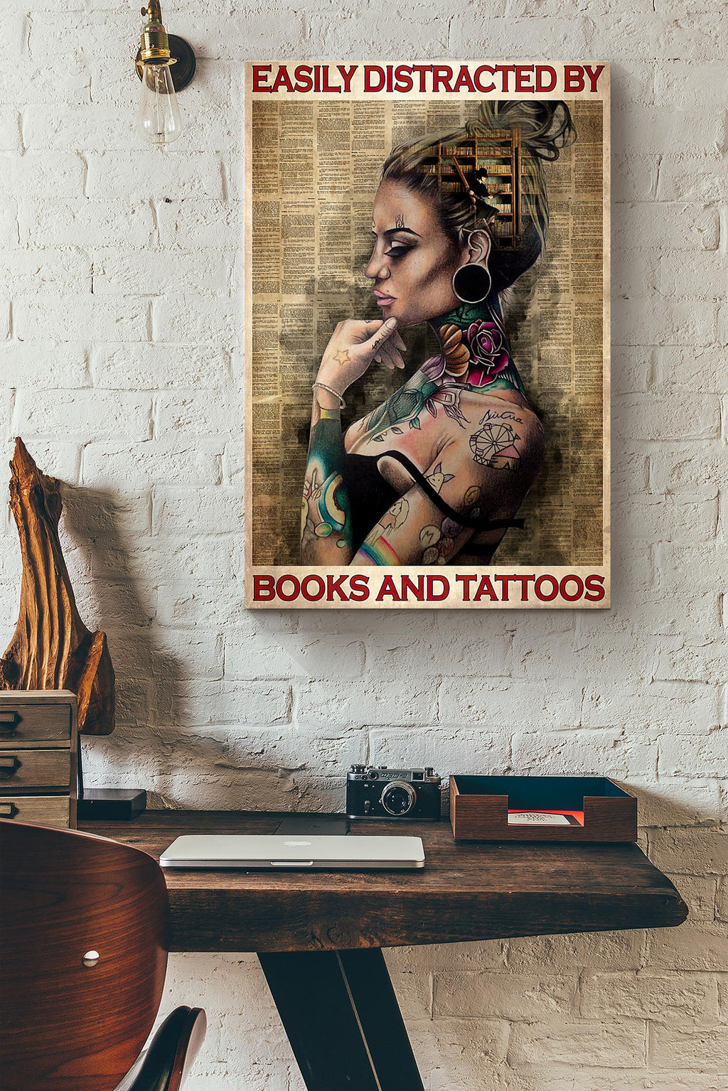 Tattoo Girl Easily Distracted By Books And Tattoos Dictionary Canvas Ideas, Canvas Hanging Prints,  Gift Idea Framed Prints, Canvas