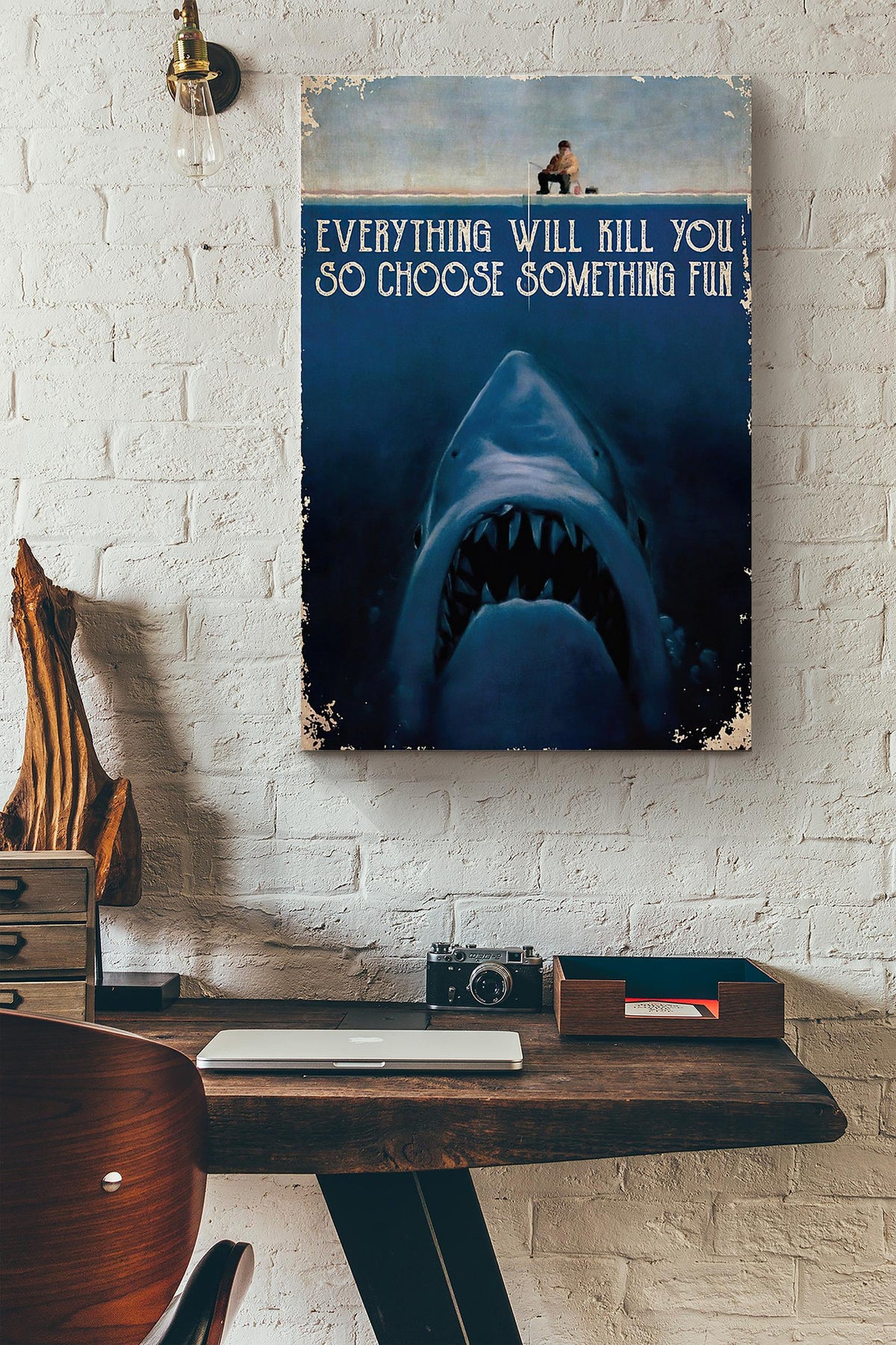 Shark Monster Fishing Everything Will Kill You Canvas Ideas, Canvas Hanging Prints,  Gift Idea Framed Prints, Canvas