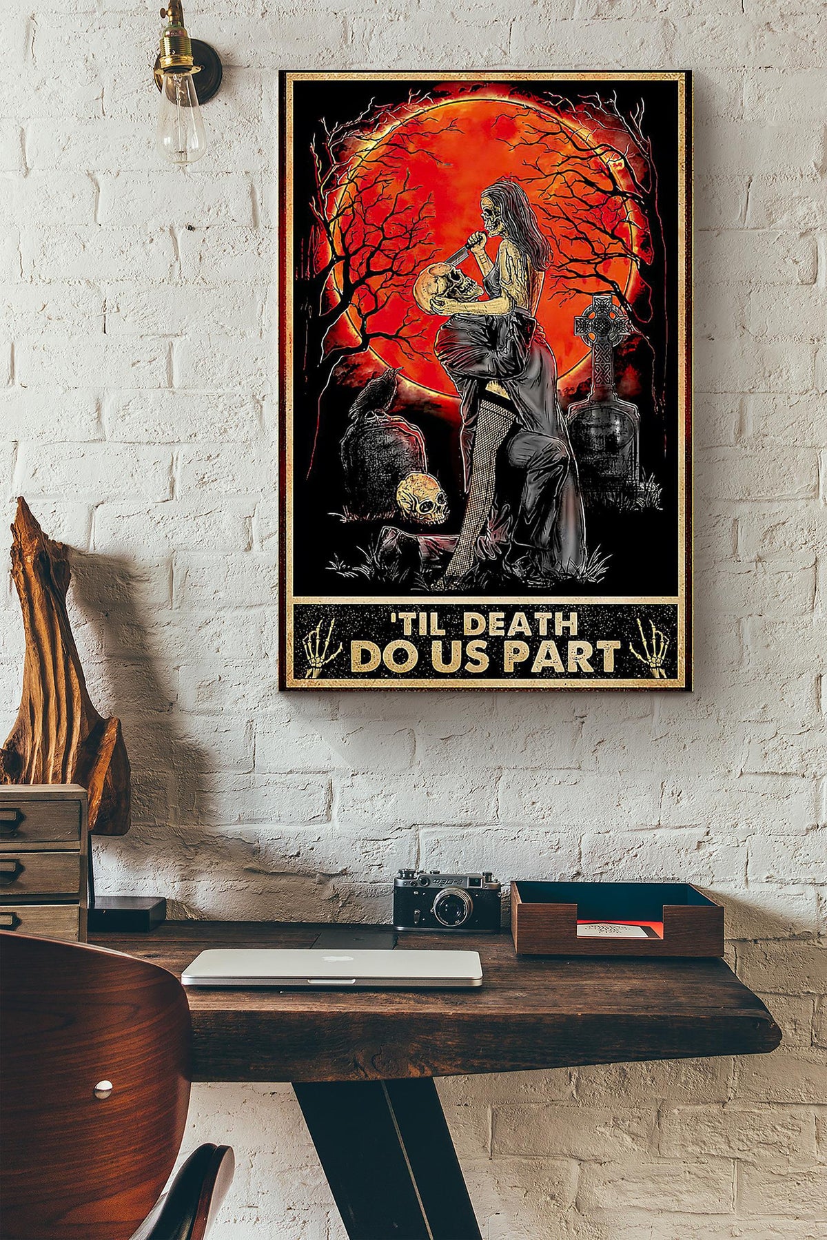 Skull Couple Til Death Do Us Part Blood Moon Canvas Ideas, Canvas Hanging Prints,  Gift Idea Framed Prints, Canvas